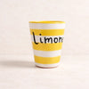 Bicchierino da Limoncello in Ceramica Artigianale - "Nu poco 'e Limoncello?" - Righe Gialle e Bianche